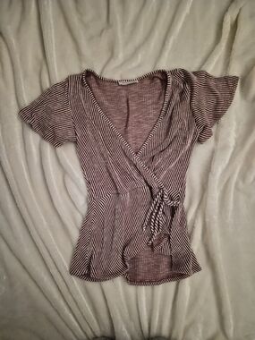 Y2K Boho Wrap Top Small Striped Peplum Cottagecore Cute
